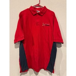 CSA Men's Size Large Short Sleeves 3-Button Placket Polo Shirt Red/Blue‎